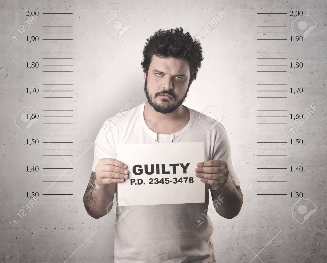 Caught Guilty Man With ID Signs On His Hand. Stock Photo, Picture ...