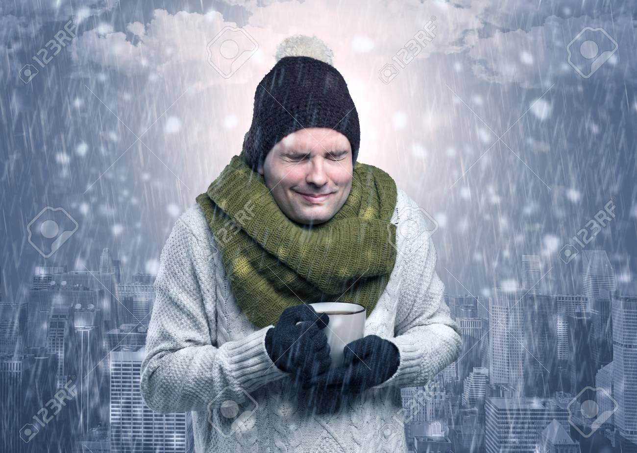 Boy Freezing In Cold Weather With City Concept Stock Photo Picture And Royalty Free Image Image 117294296