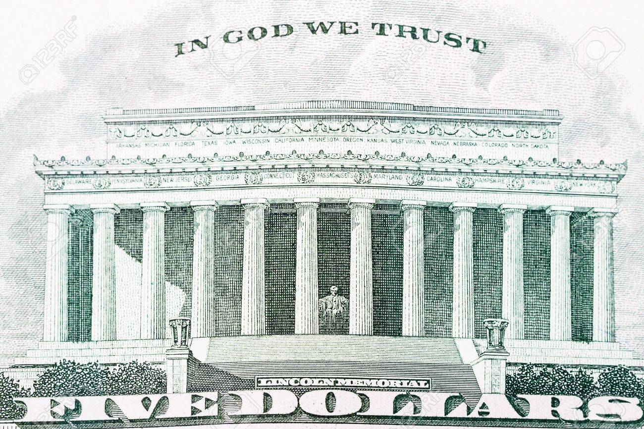 Stock P O The Lincoln Memorial As It Appears On The Back Of The Five Dollar Bill Stock P O The Lincoln Memorial As It Appears On The Back Of The Five Dollar Bill