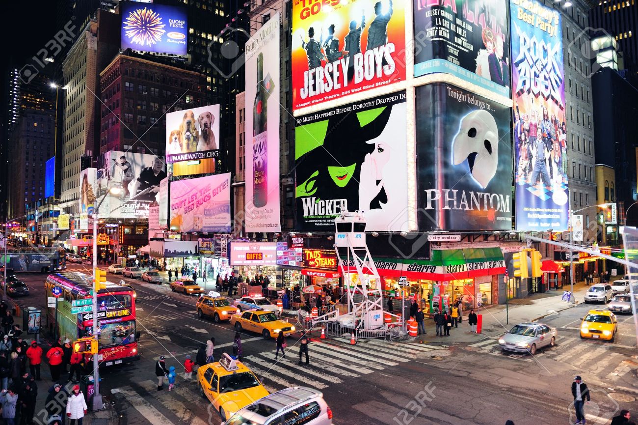 NEW YORK CITY, NY - JAN 30: Times Square Is Featured With Broadway Theaters  And LED Signs