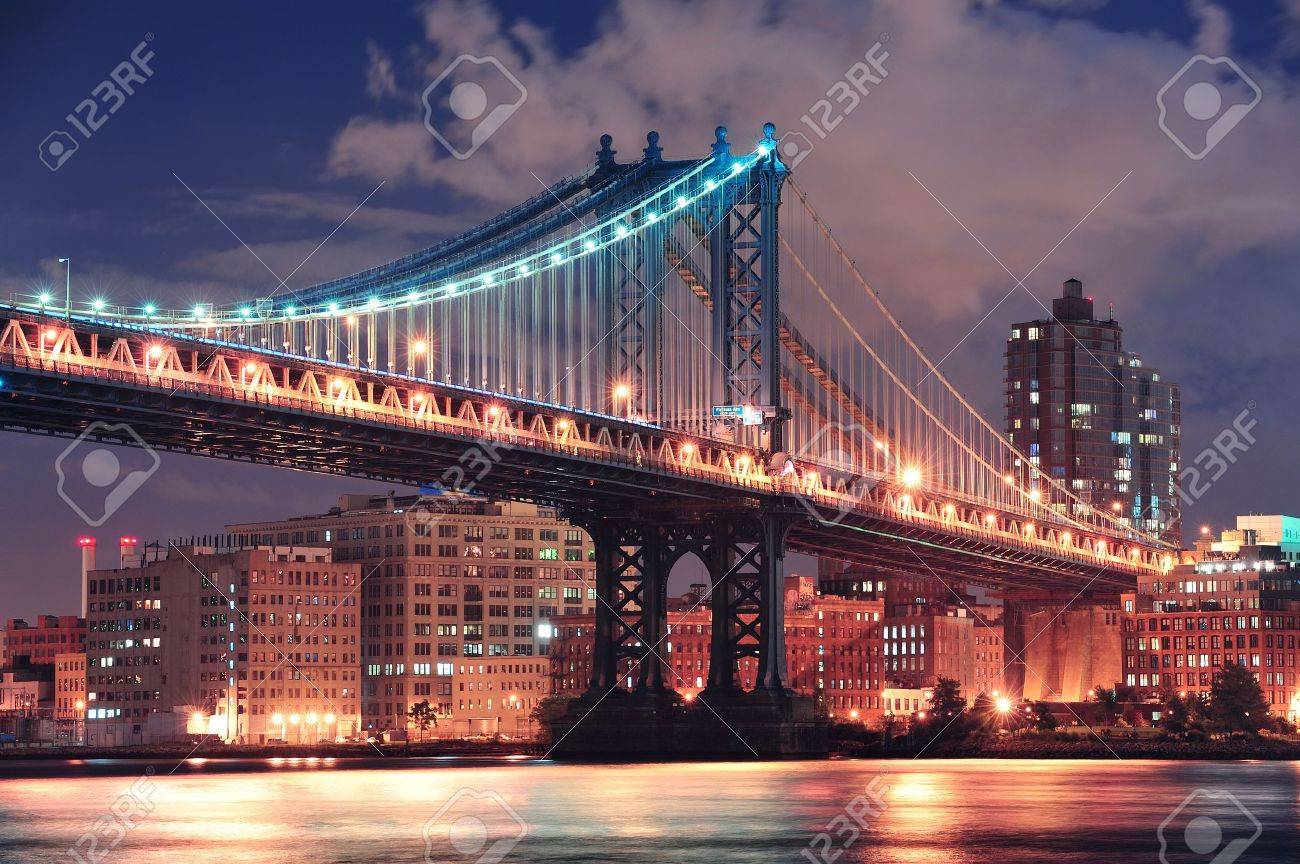 Manhattan Bridge Closeup Over East River At Night In New York Stock Photo Picture And Royalty Free Image Image