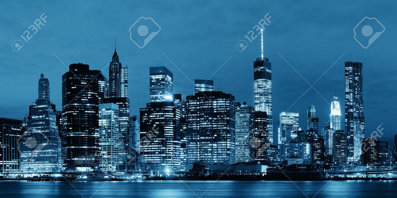 Manhattan Downtown architecture night view - 35720852 Manhattan Downtown architecture night view - 35720852