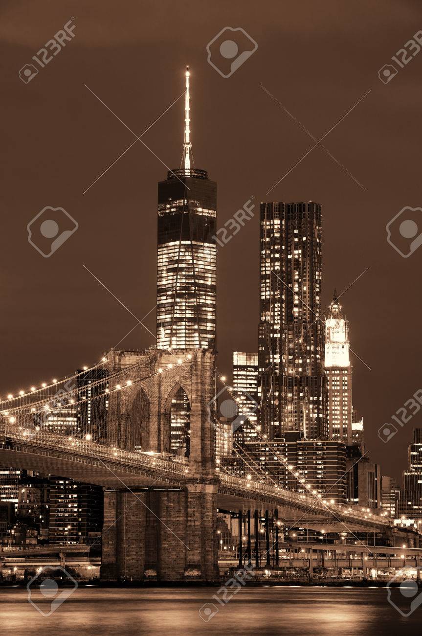 Manhattan Downtown architecture night view - 39723864 Manhattan Downtown architecture night view - 39723864