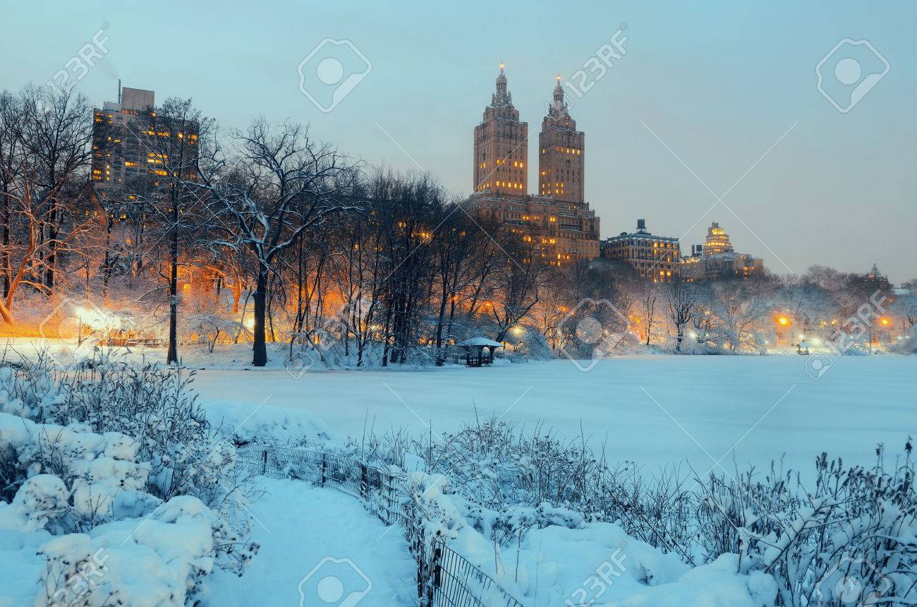 Central Park winter at night with skyscrapers in midtown Manhattan New York City - 43179335 Central Park winter at night with skyscrapers in midtown Manhattan New York City - 43179335