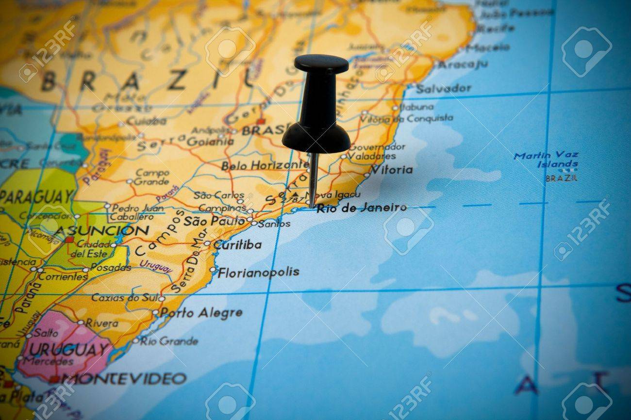 Rio De Janeiro On A Map Kleine Pin Wijst Op Rio De Janeiro (Brazilië) In Een Kaart Van Zuid-Amerika  Royalty-Vrije Foto, Plaatjes, Beelden En Stock Fotografie. Image 3672752.
