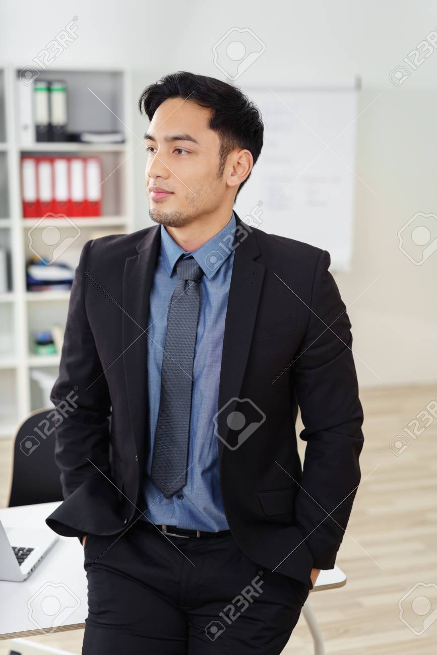 black jacket blue tie