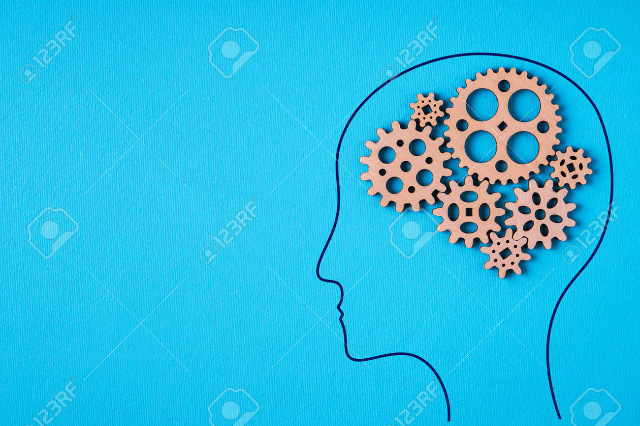 Gear wheel, human brain concept. Man with a gear mechanism in the head. - 166111860 Gear wheel, human brain concept. Man with a gear mechanism in the head. - 166111860