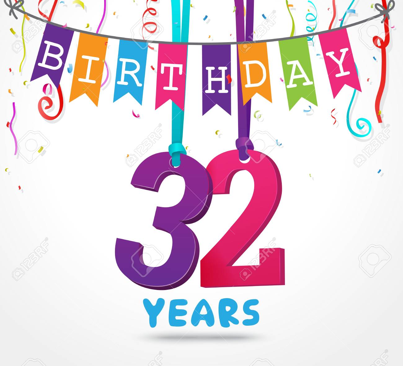 32 Ans De Conception De Carte De Voeux De Fete D Anniversaire Clip Art Libres De Droits Vecteurs Et Illustration Image