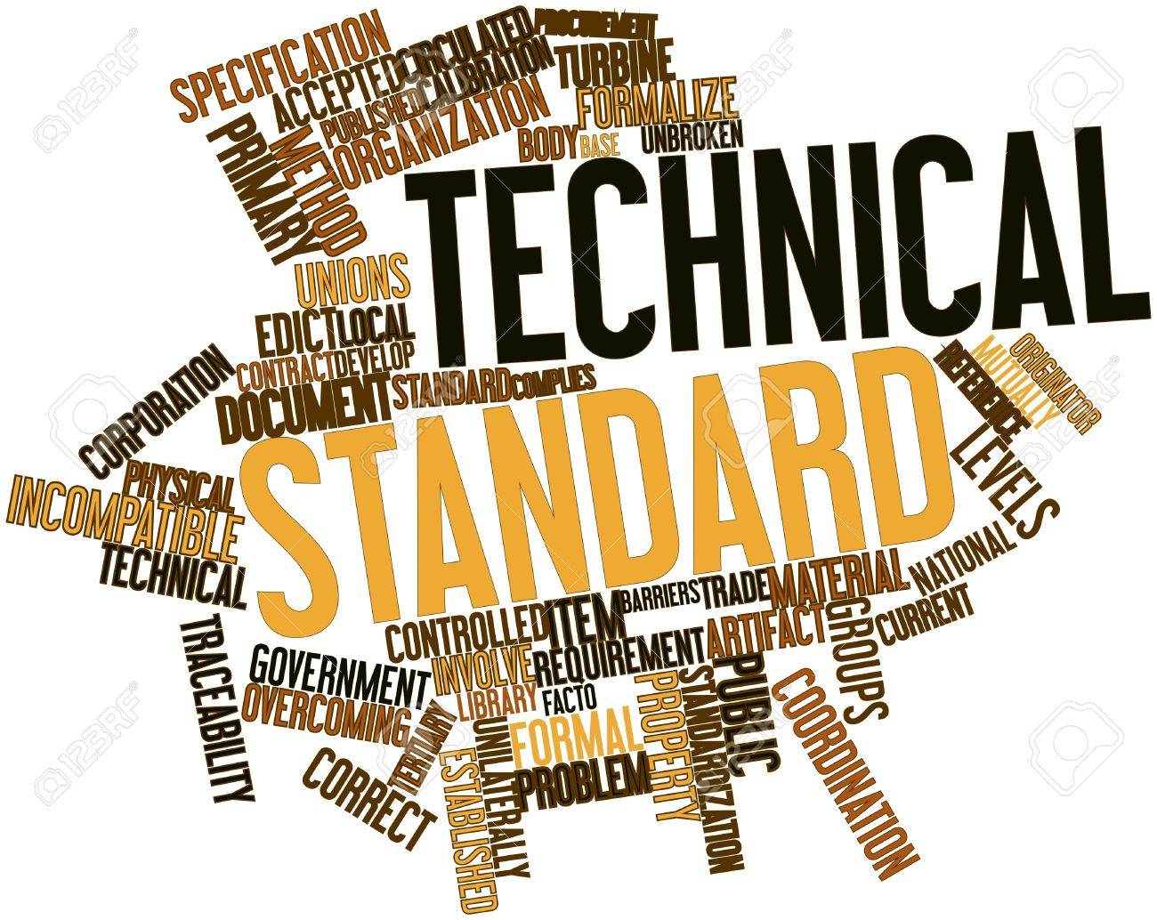 abstract word cloud for technical standard with related tags stock