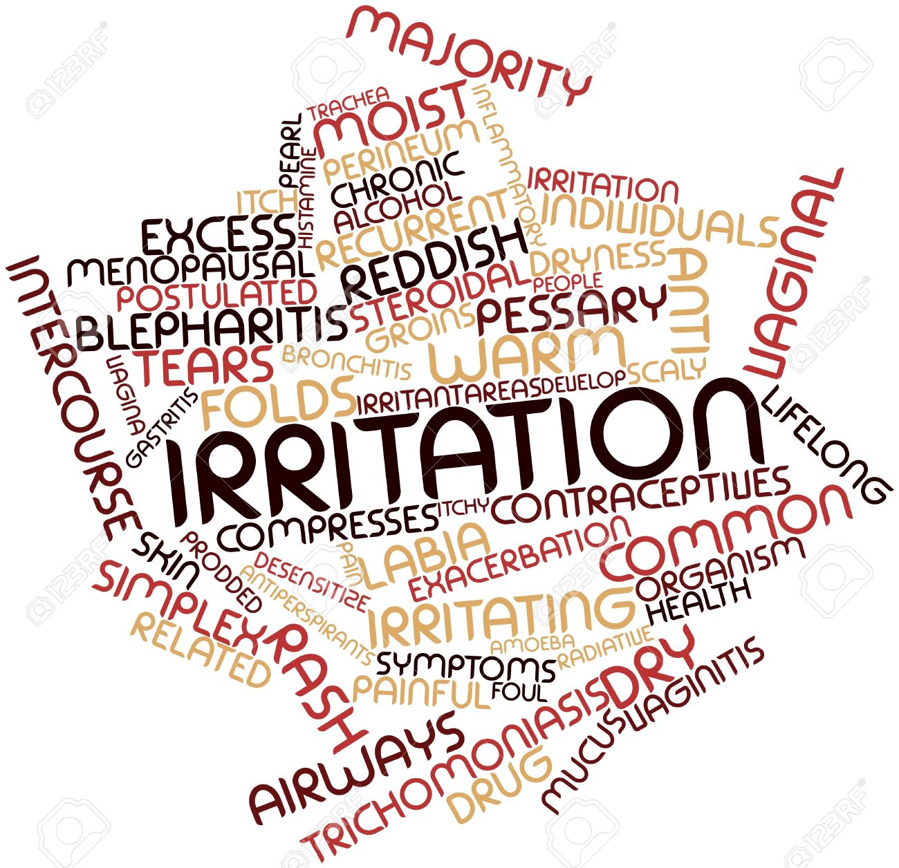 abstract word cloud for irritation with related tags and terms stock