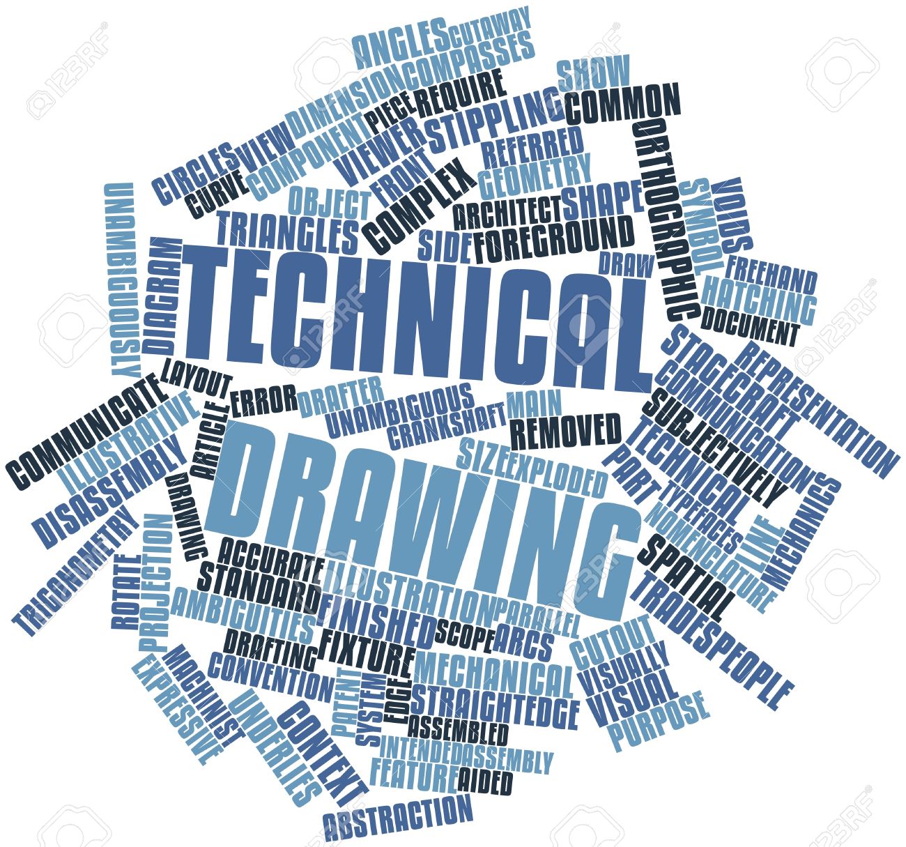 abstract word cloud for technical drawing with related tags and