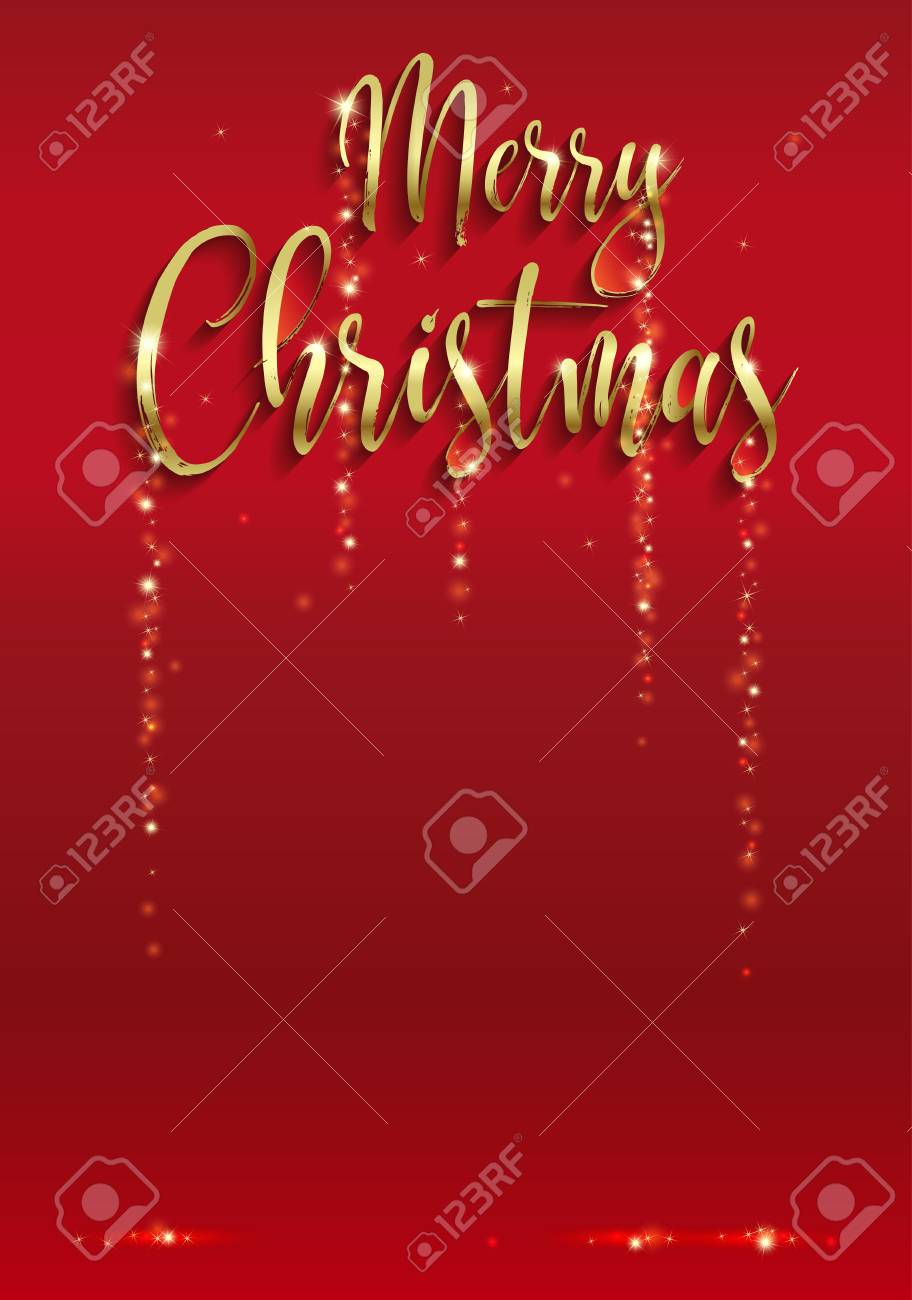 メリークリスマス 空の赤背景 黄金のキラキラ光る雨 お祝いの言葉の下の空スペース 金文字 ベクトル のイラスト素材 ベクタ Image