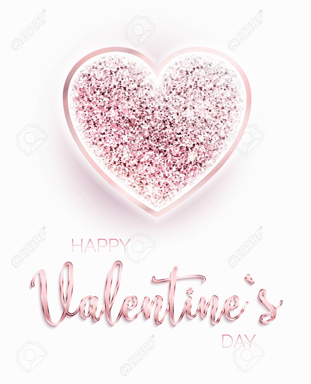 Happy Valentinstag Design Karte Funkelndes Herz Festliche Vorlage Funkelndes Rosa Herz Auf Weissem Hintergrund Rosegold Farbe Vektor Illustration Hochformat Lizenzfrei Nutzbare Vektorgrafiken Clip Arts Illustrationen Image 93804227
