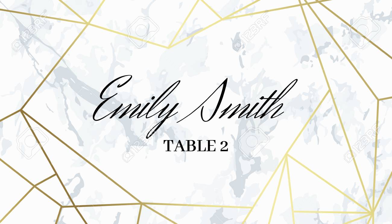 place card template geometric design white marble background placecard templates
