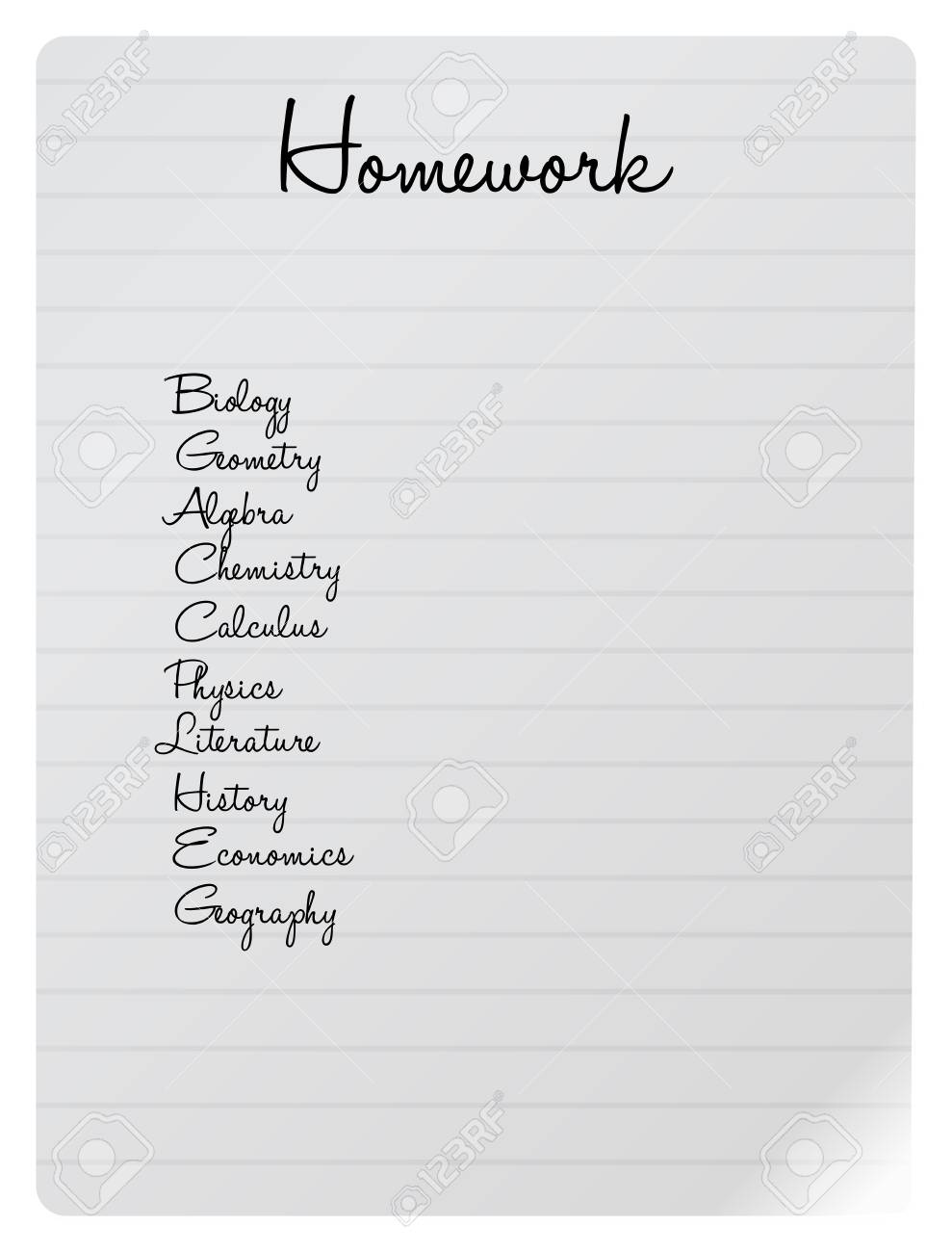 homework list courses on a notebook sheet royalty free cliparts homework list