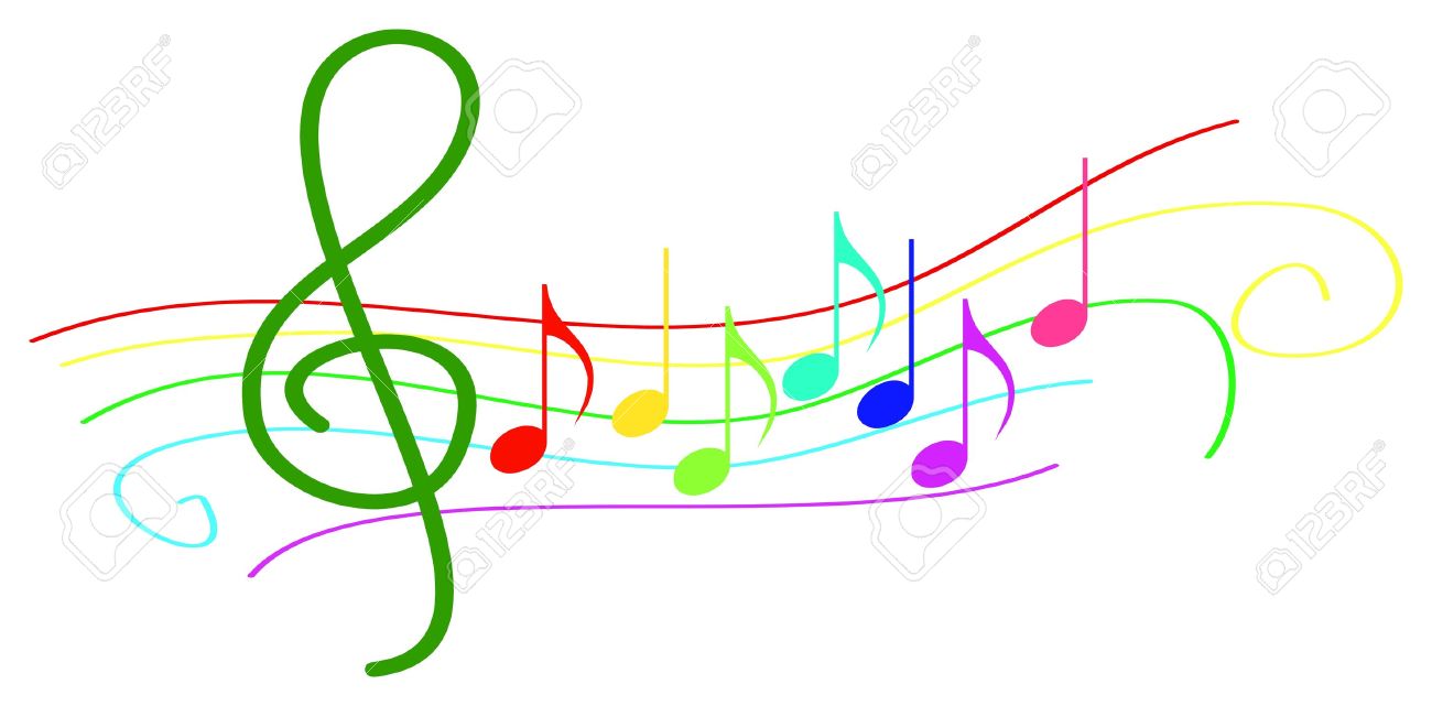 colored musical notes on stave royalty free cliparts vectors and