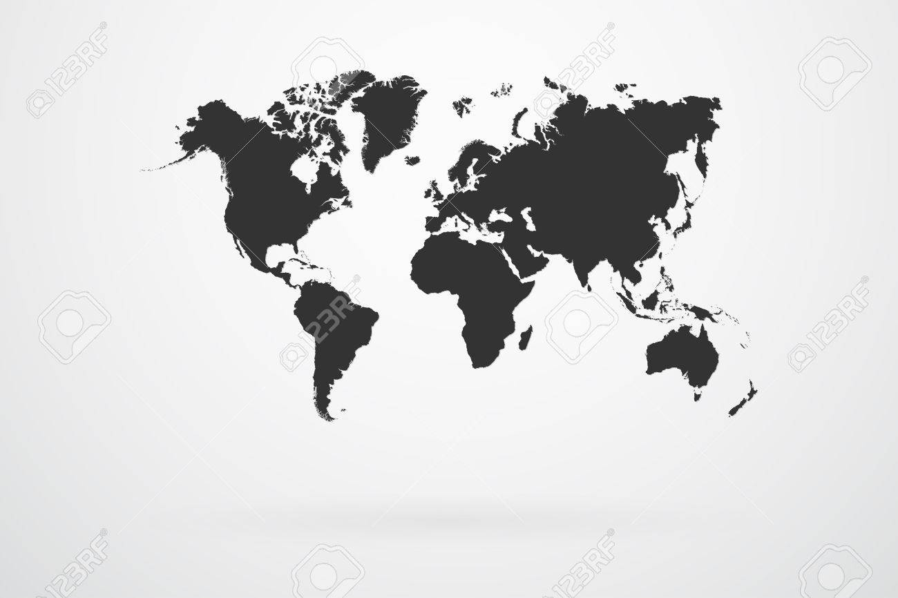 world map continents black and white