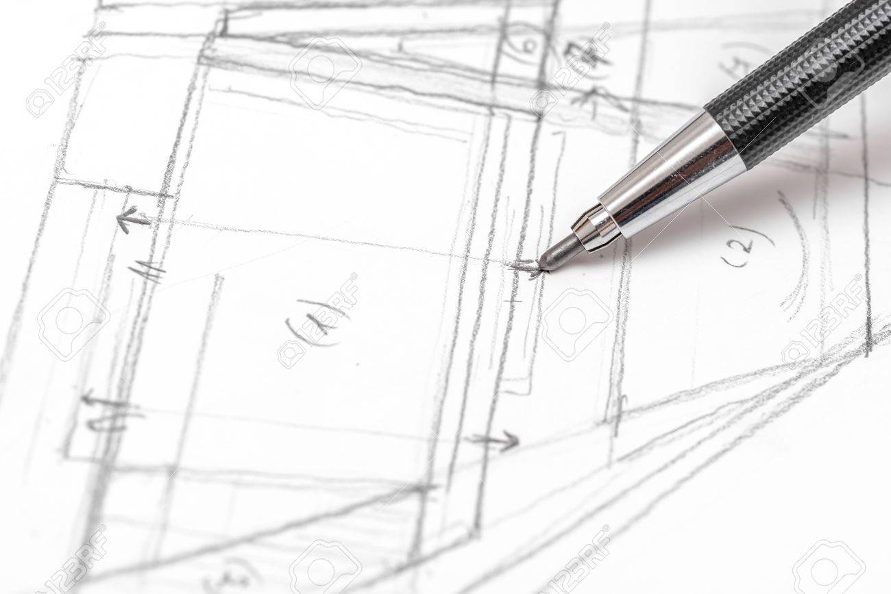 Architect Hand Drawing House Plan Sketch With Pencil Stock Photo ... Architect Hand Drawing House Plan Sketch With Pencil Stock Photo ...