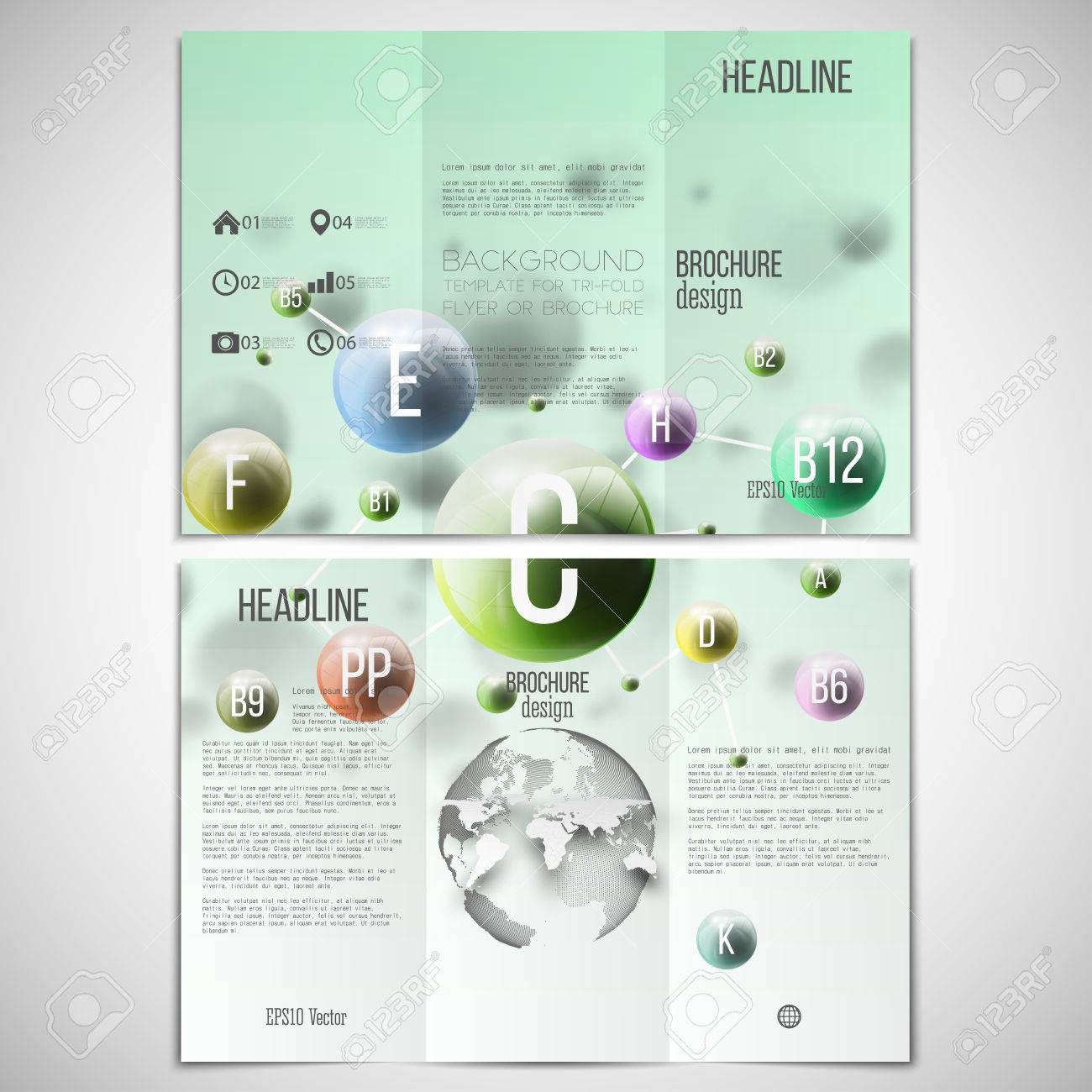 vector set of tri fold brochure design template on both sides