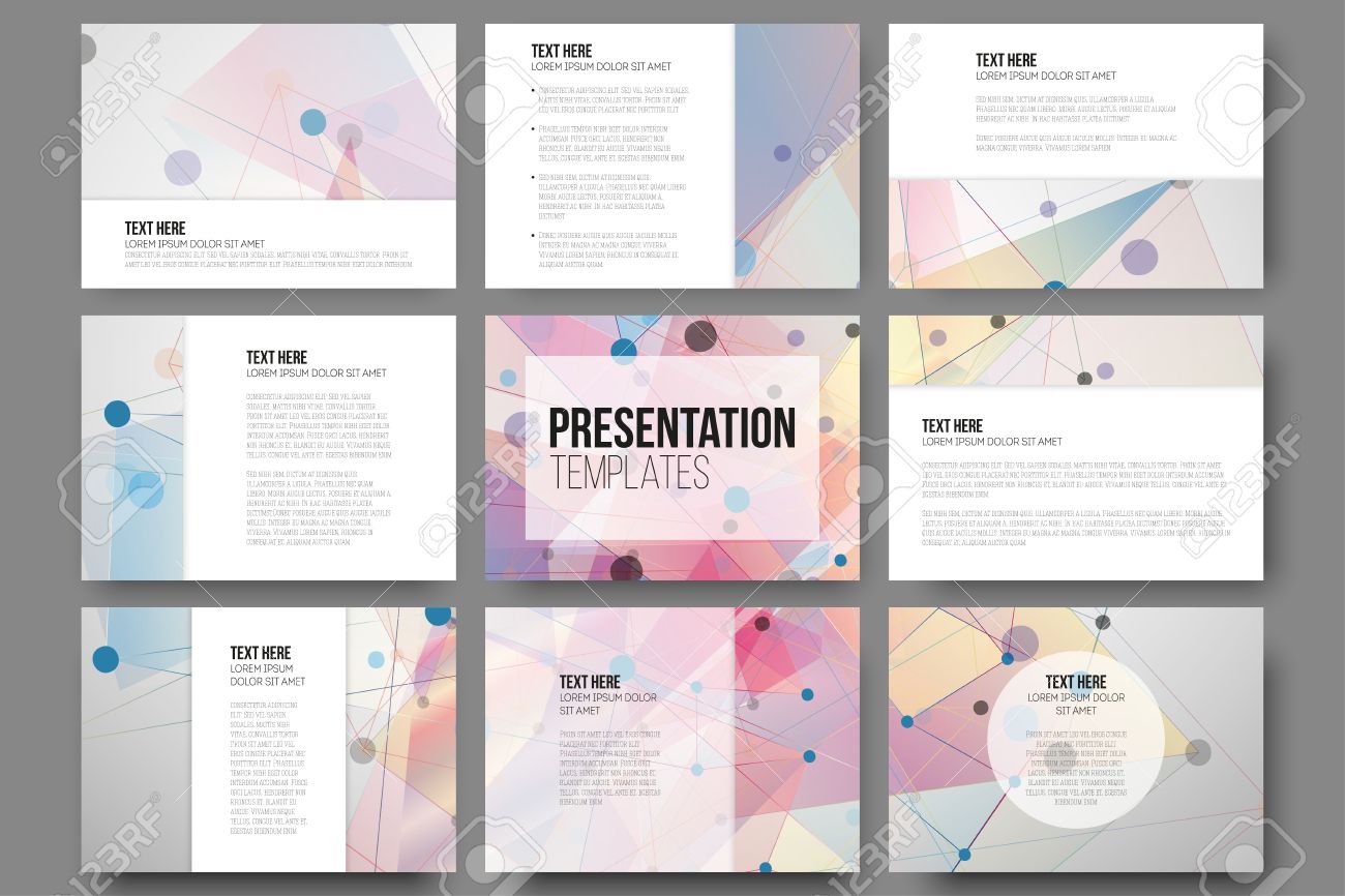 Conjunto De 9 Plantillas Para Diapositivas De La Presentacion Fondos De Color Abstractas Vectores De Diseno Triangular Ilustraciones Vectoriales Clip Art Vectorizado Libre De Derechos Image 43889630