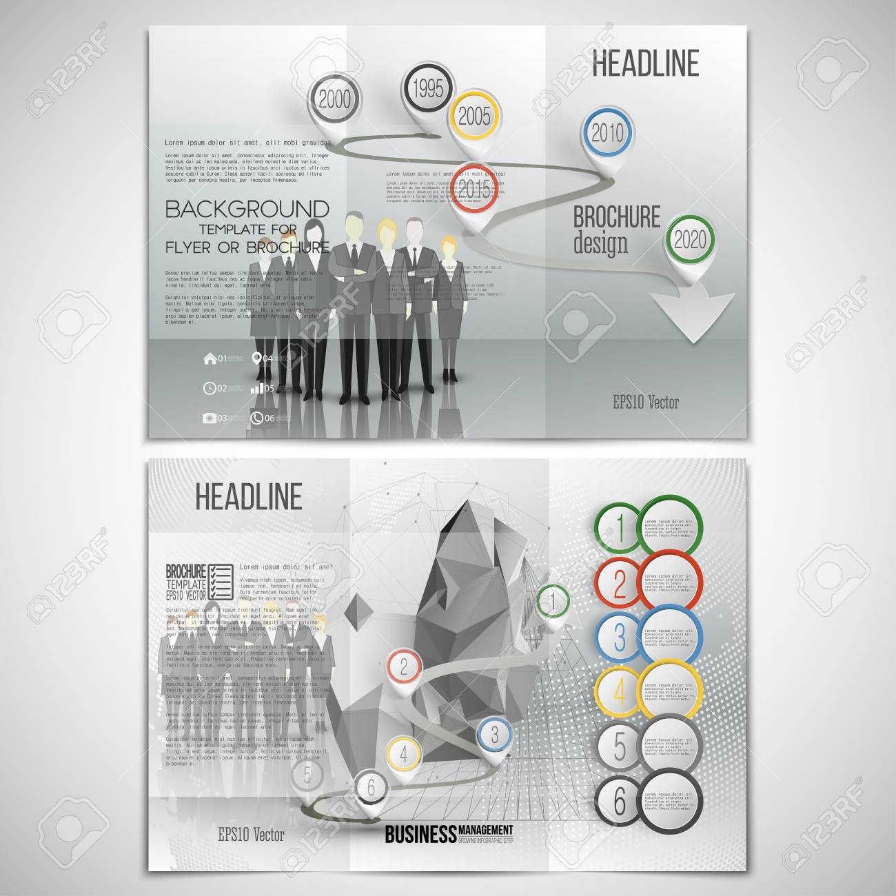 vector set of tri fold brochure design template on both sides