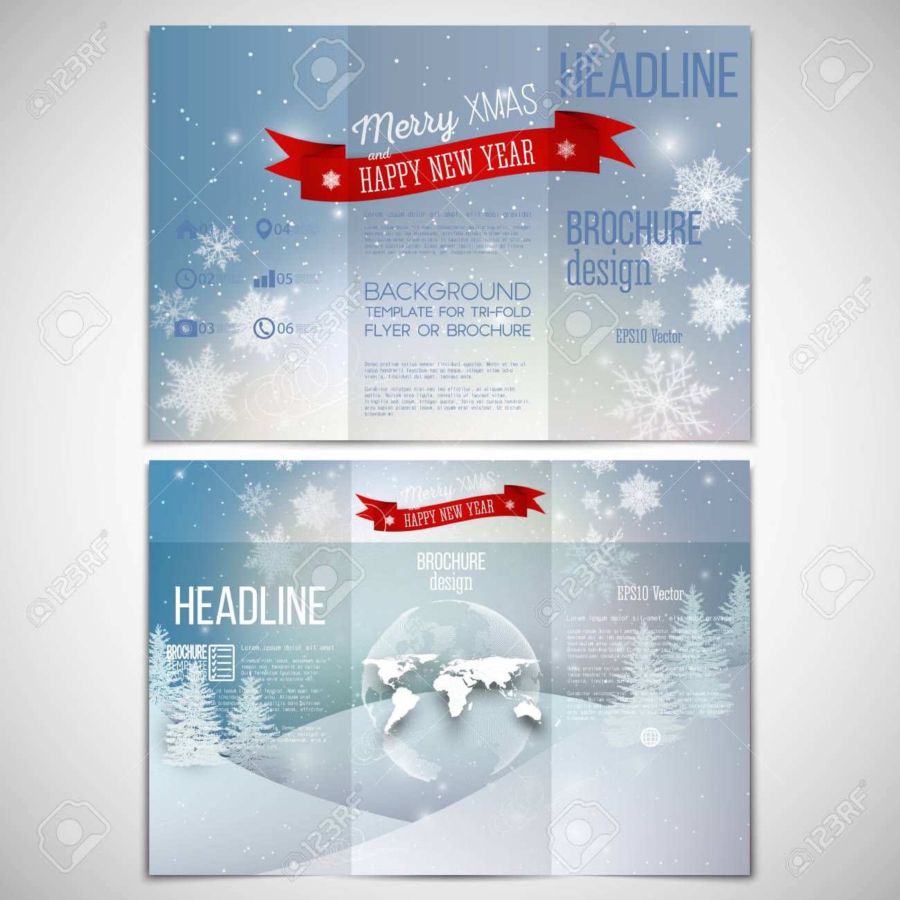 vector set of tri fold brochure design template on both sides