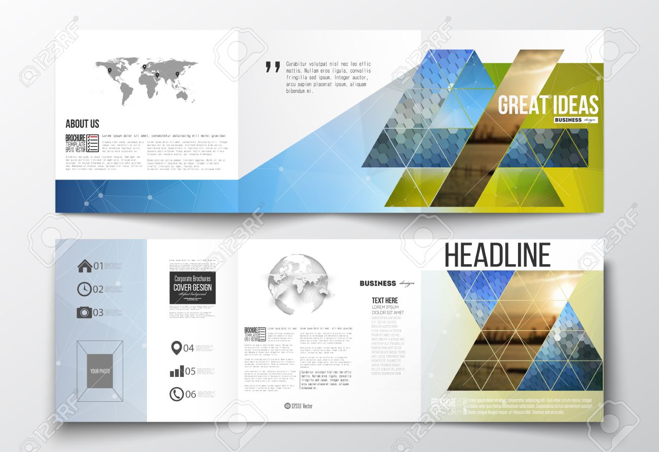 vector set of tri fold brochures square design templates with fold templates