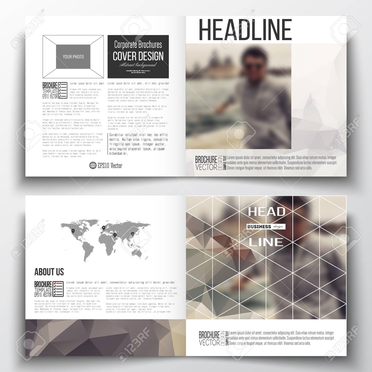 vector set of square design brochure template polygonal background