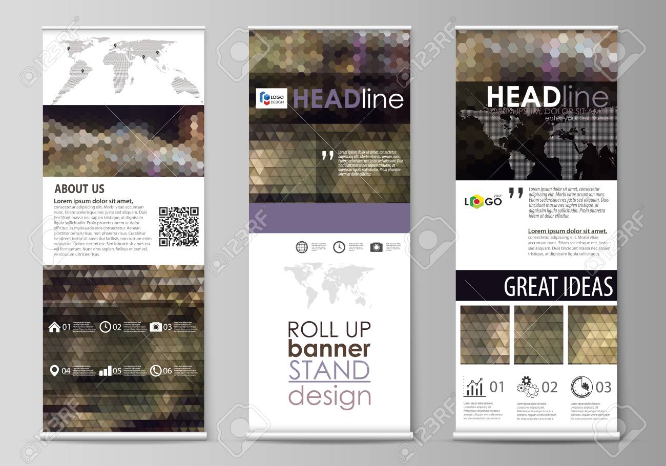 set of roll up banner stands flat design templates corporate