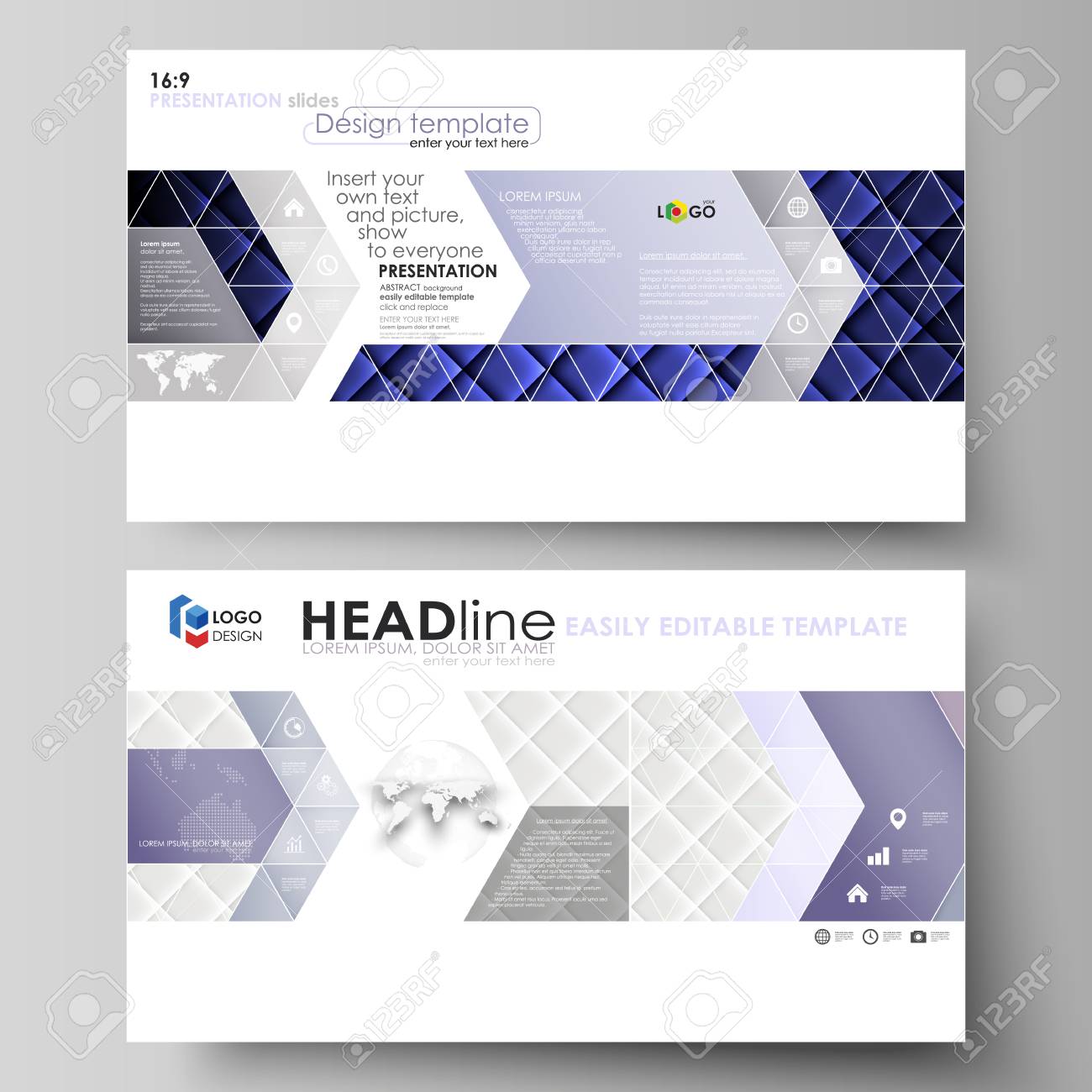 Plantillas Comerciales En Formato Hd Para Diapositivas De Presentacion Disenos De Vectores Abstractos Editables Faciles En Diseno Plano Tela Brillante Textura Ondulada Seda Blanca Y Azul Fondo Colorido Estilo Vintage Ilustraciones Vectoriales