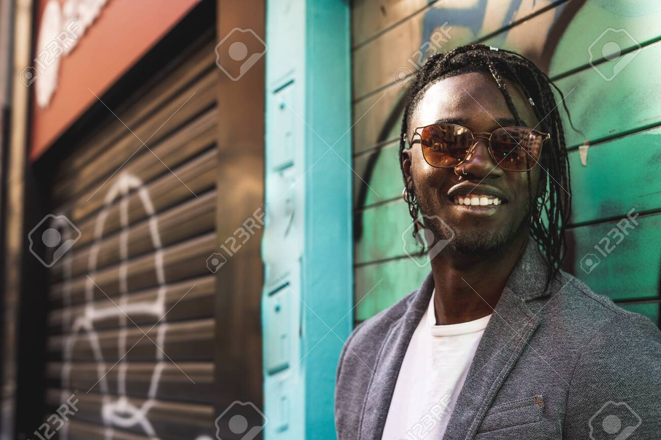 Guy Sunglasses With Of Black Smiling Portrait Handsome african rCoedxBQWE