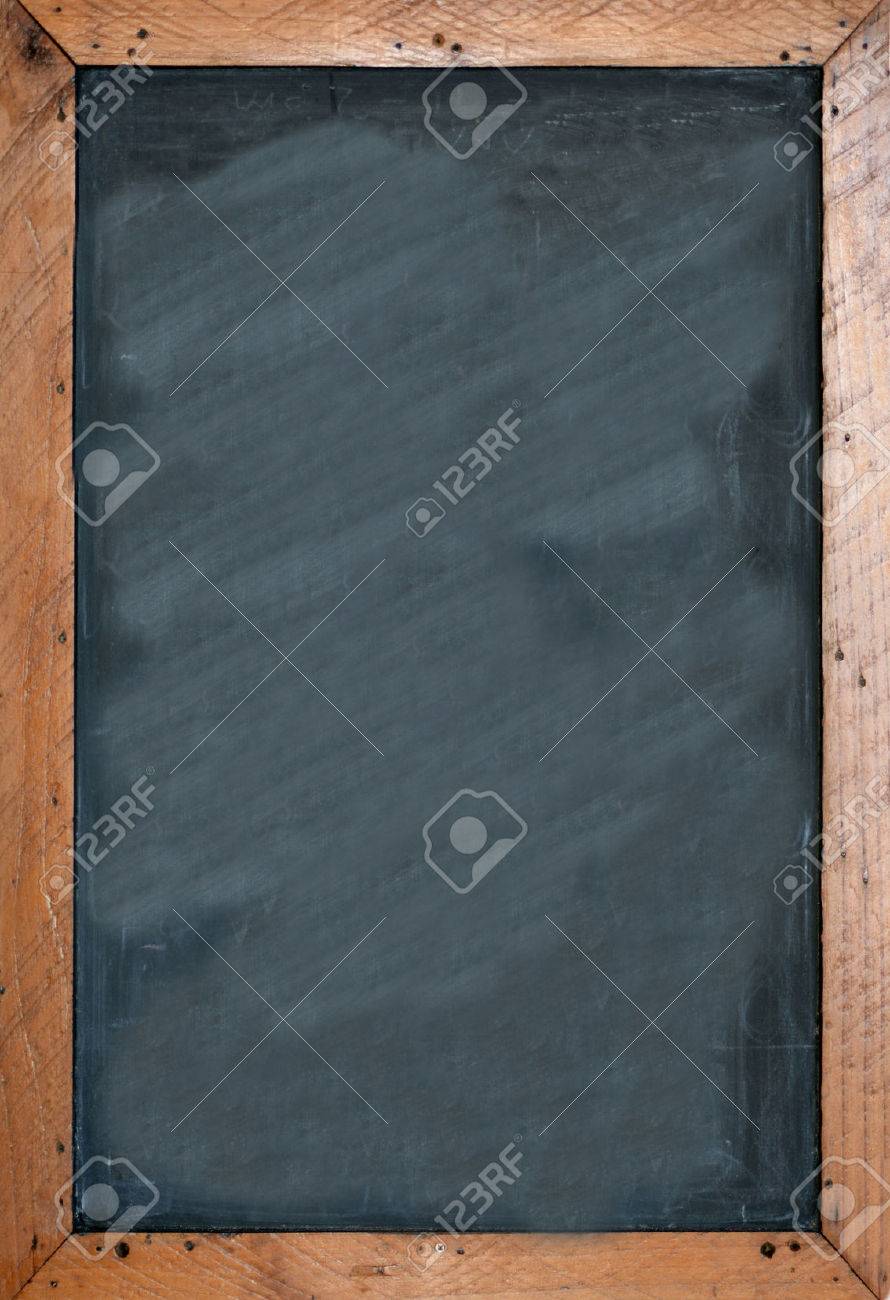 blank chalkboard with brown wooben frame empty space for insertion and to add text
