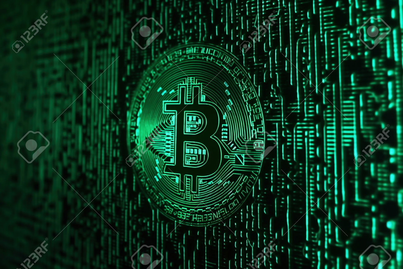Virtual Green Bitcoin Symbol Crypto Digital Currency On Green Matrix  Background, New Business Financial Risk Concept. AI Generative Stock Photo,  Picture and Royalty Free Image. Image 203782949.