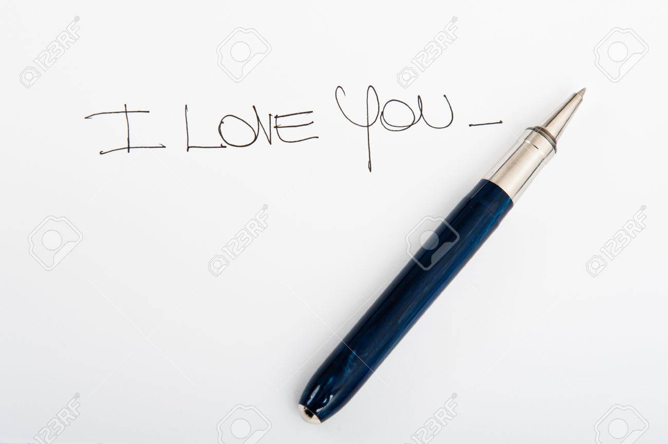 Write Your Message With A Pen Write I Love You With E Blue Stock