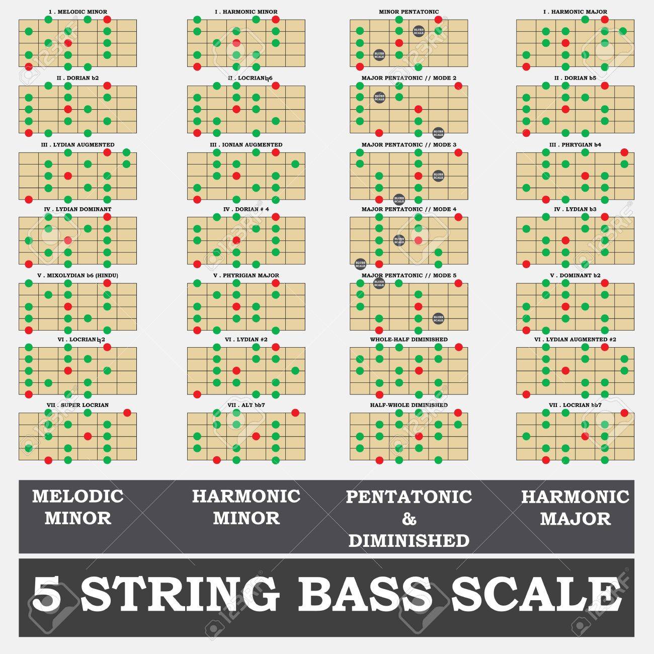 5弦ベース奏者の先生と学生のためのマイナー スケールします。のイラスト素材・ベクター Image 17786775
