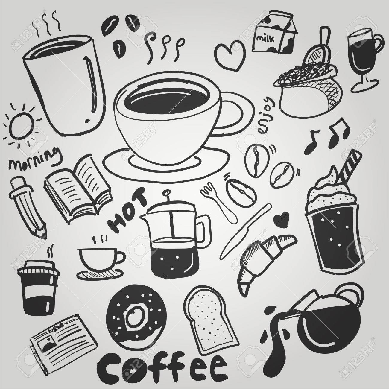Coffee Doodle Drawing Cute Illustration Stock Vector Coffee Doodle Drawing Cute Illustration Stock Vector