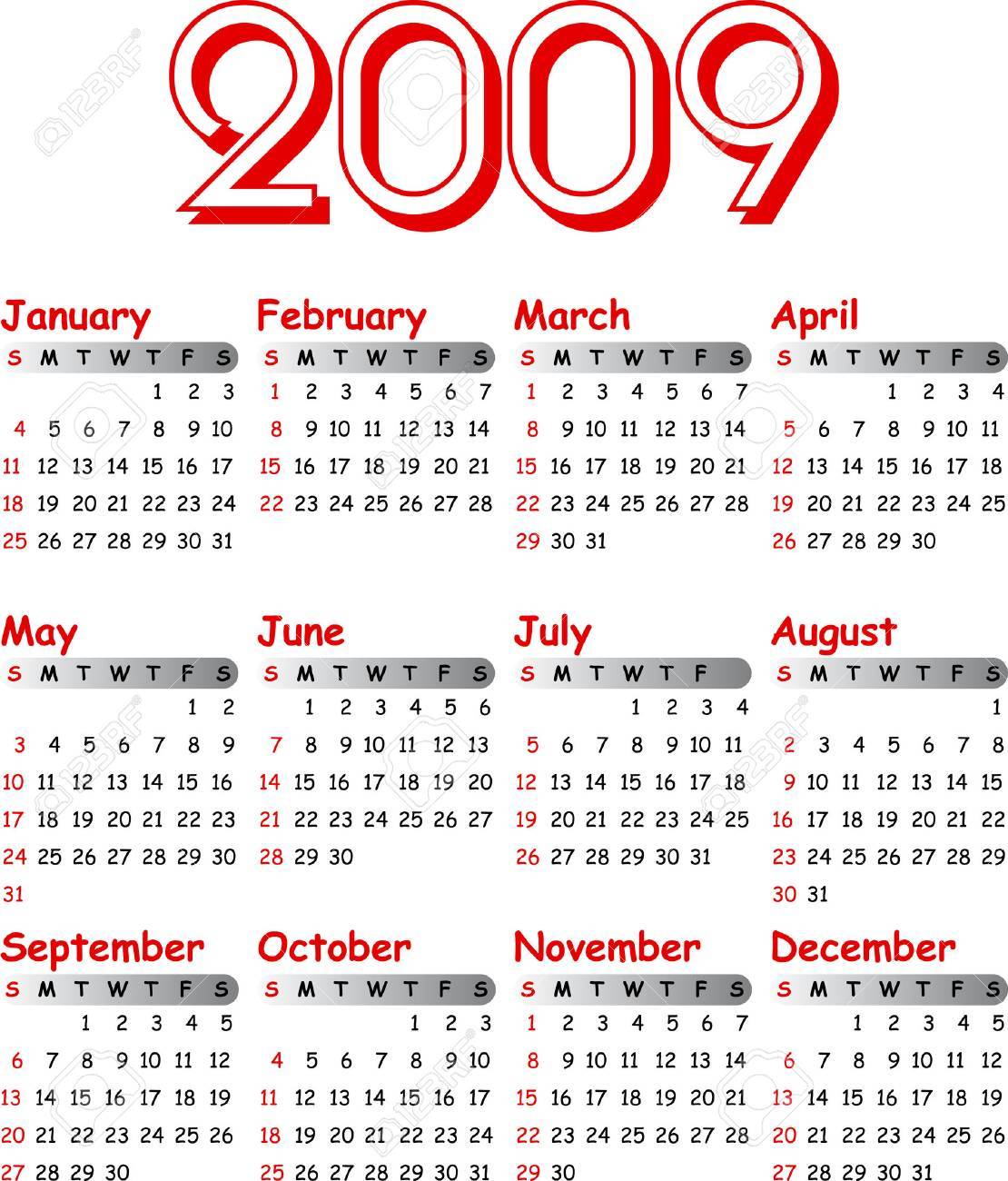 ベクトル カレンダー 2009年。完全に編集可能な簡単な色の変化。似た