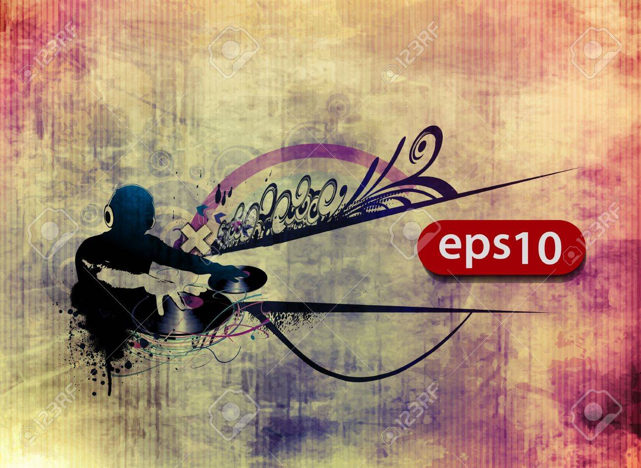 グランジ テクスチャのカラフルな音楽 Dj のバナー ベクトル イラスト のイラスト素材 ベクタ Image