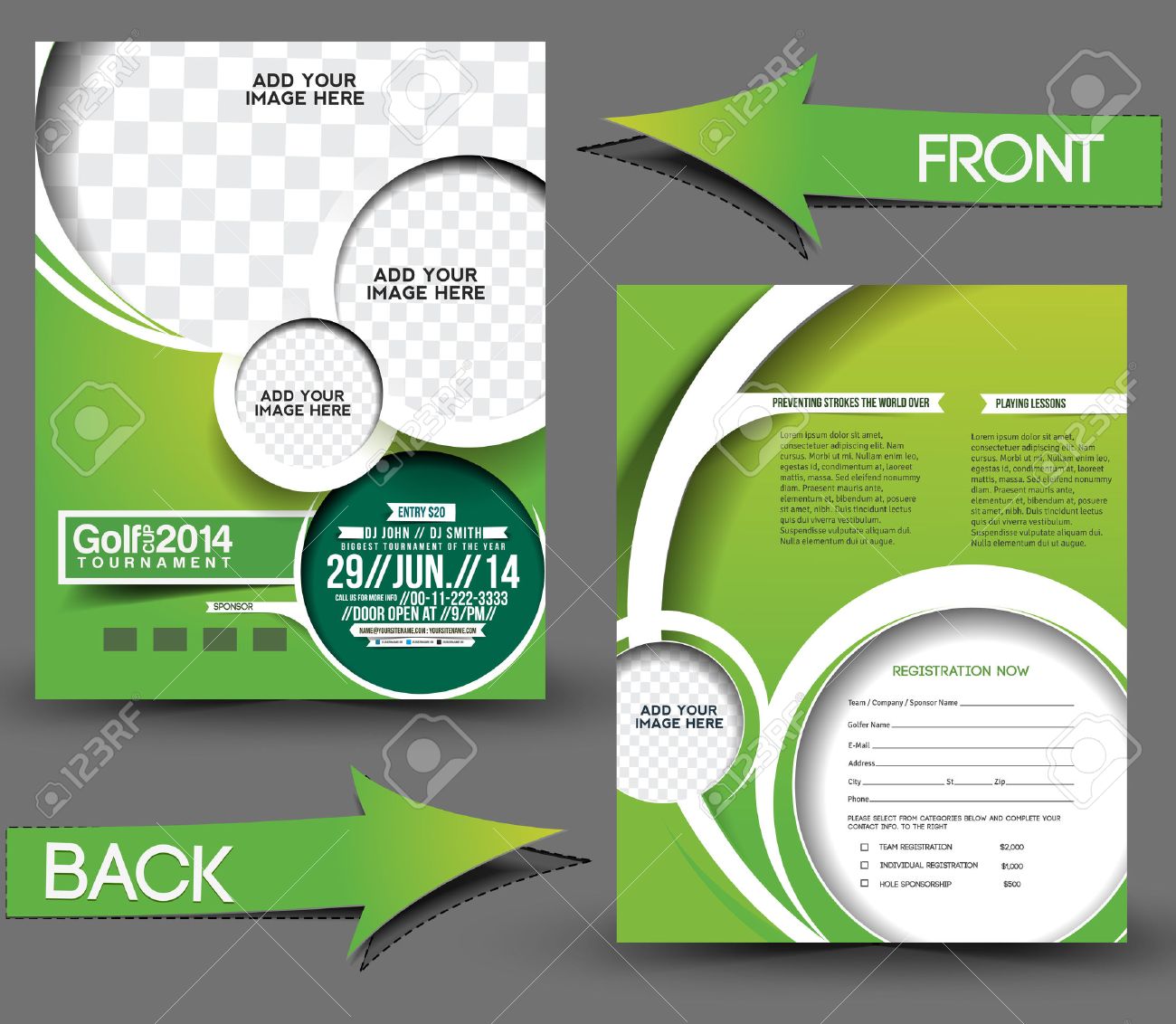 golf tournament front back flyer template royalty free cliparts