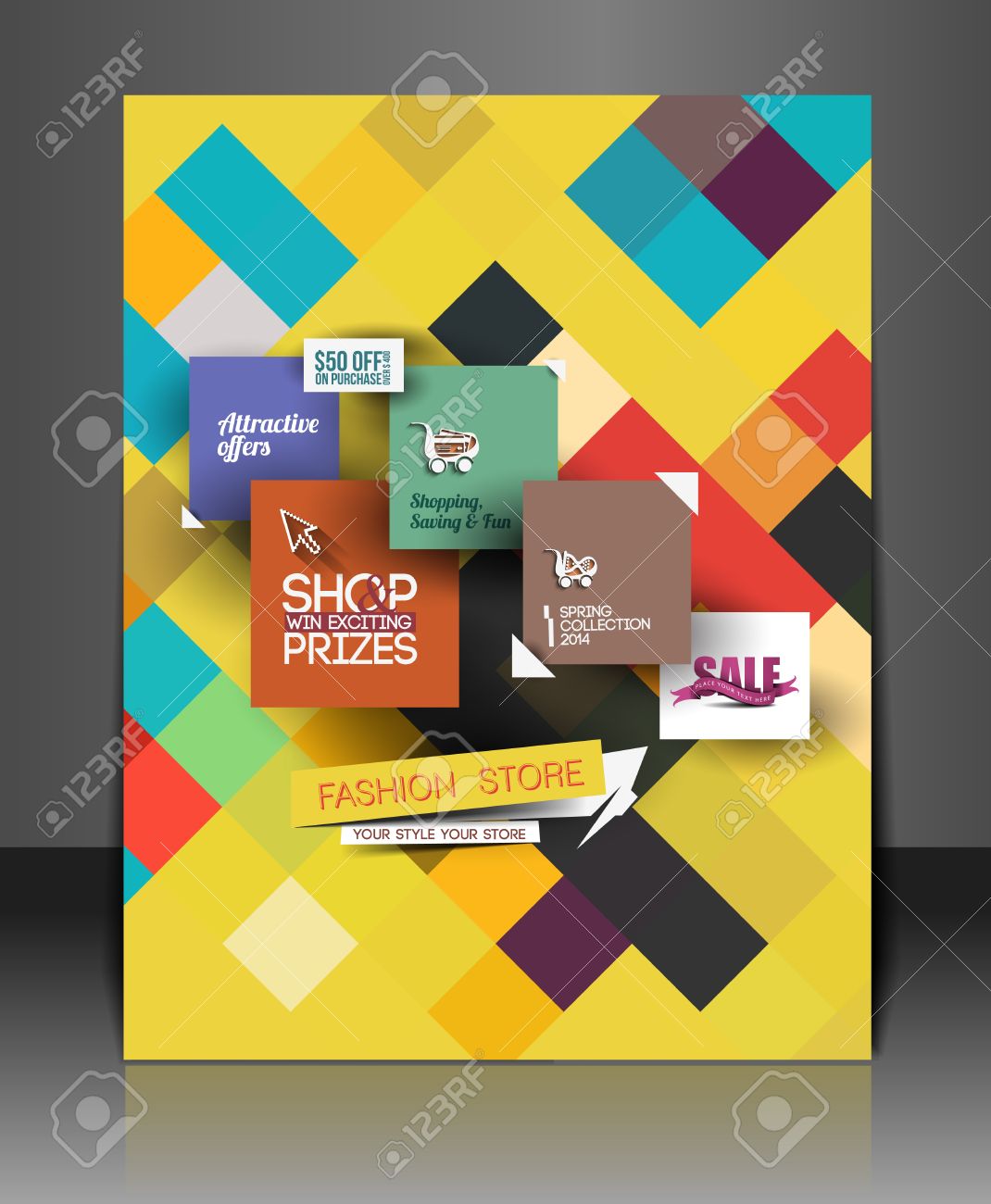 shopping center store flyer template design royalty free cliparts