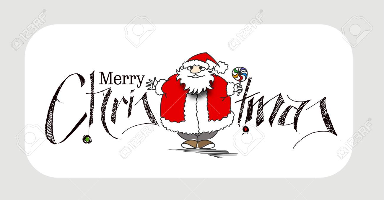 Joyeux Noel Style Dessin Anime Main Dessin Sommaire D Un Drole De Pere Noel Tenant Des Bonbons Avec Fond Blanc Illustration Vectorielle Clip Art Libres De Droits Vecteurs Et Illustration Image