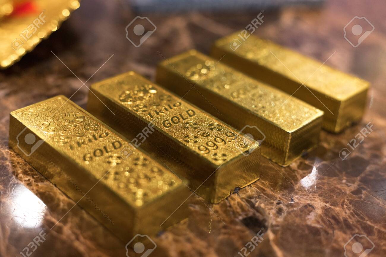 One Kilo Gold Put On Luxury Marble Table Together In A Row Closeup Stock Photo Picture And Royalty Free Image Image 134345975
