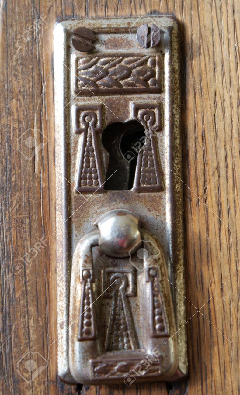 Old Fashioned Keyhole In Door Of Old Wardrobe Stock Photo Picture