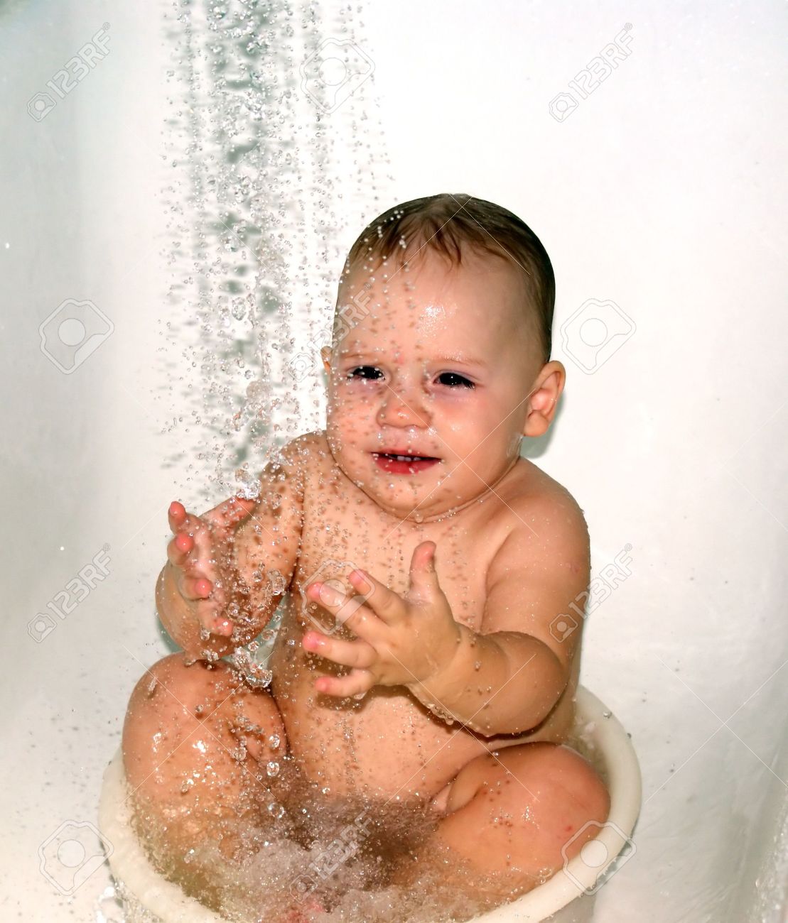 Baby Have A Shower Stock Photo