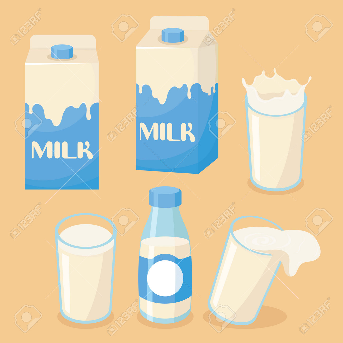 Illustration Of Milk On A Glass, Bottle And Packaging Box With Spilled Milk  Клипарты, SVG, векторы, и Набор Иллюстраций Без Оплаты Отчислений. Image  164215701