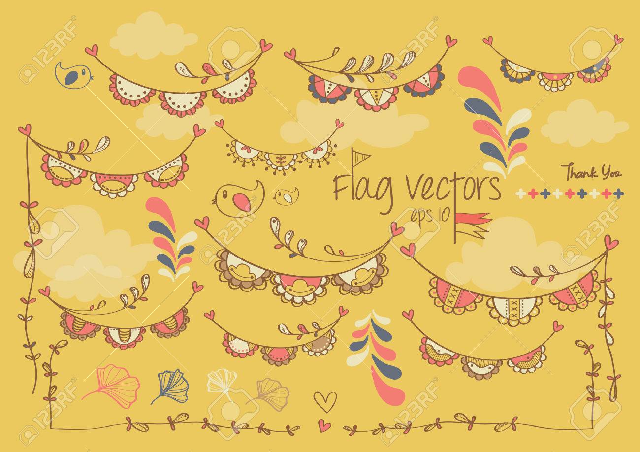 かわいいカラフルなフラッグ バナー リボン パーティーの装飾のイラスト素材 ベクタ Image