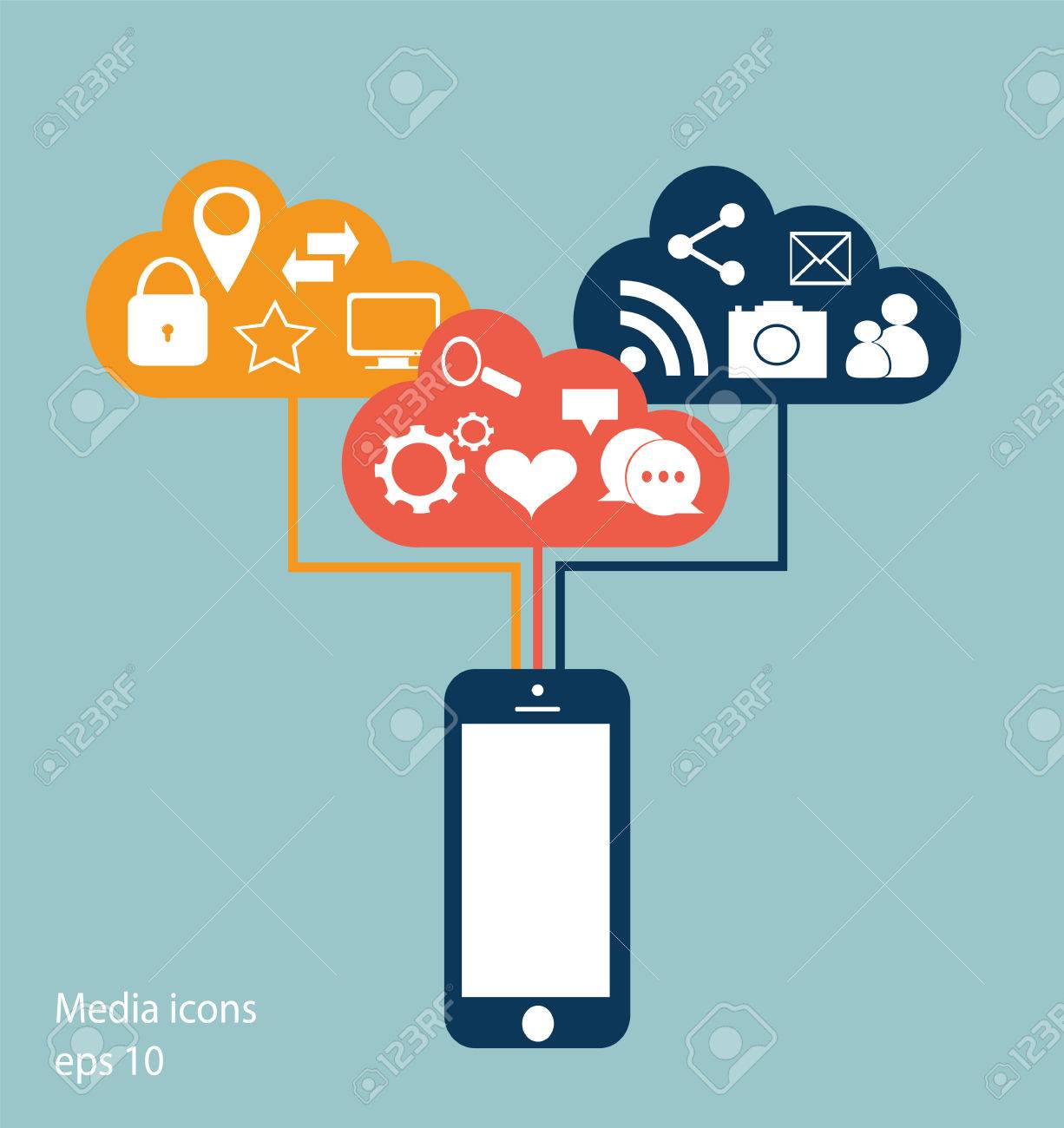 flat mobile phone vector with social media icons computing vector social media icons eps