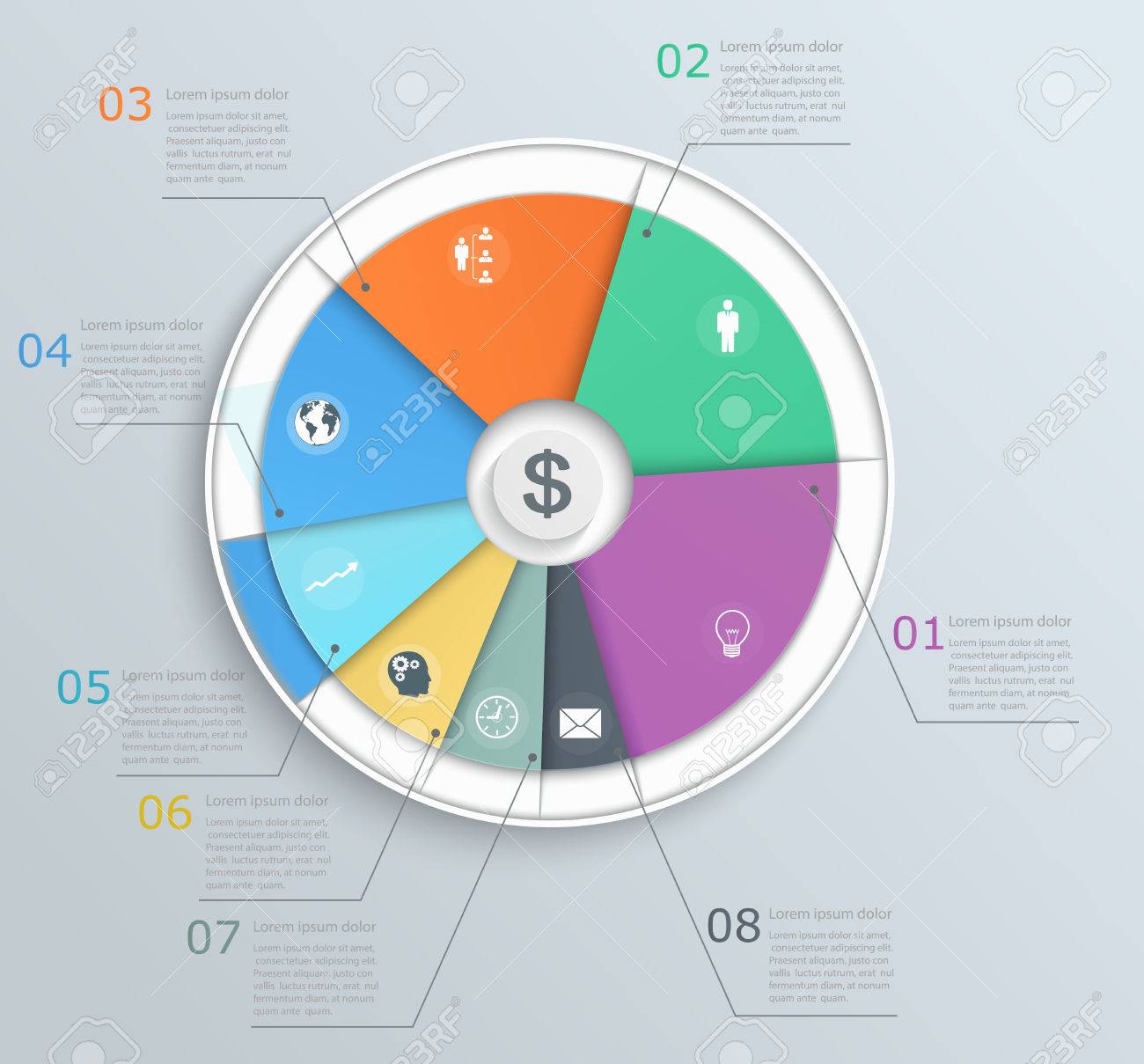 Pie Chart With Icons Infographics For Web And Mobile Banner