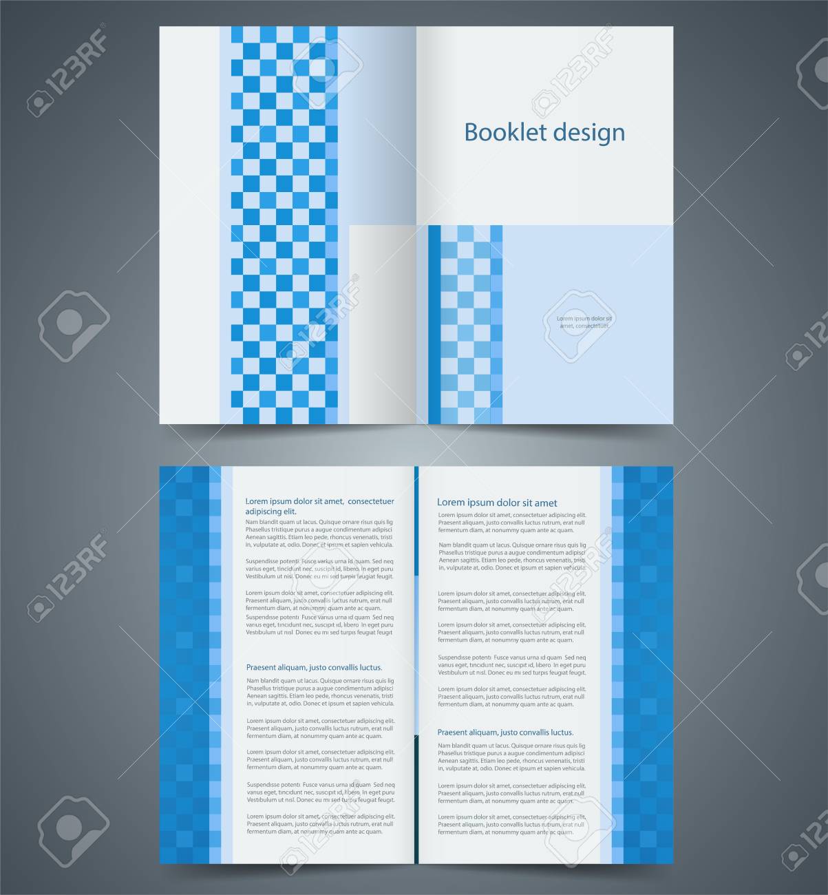 geometric blue bifold brochure template design business leaflet booklet design template