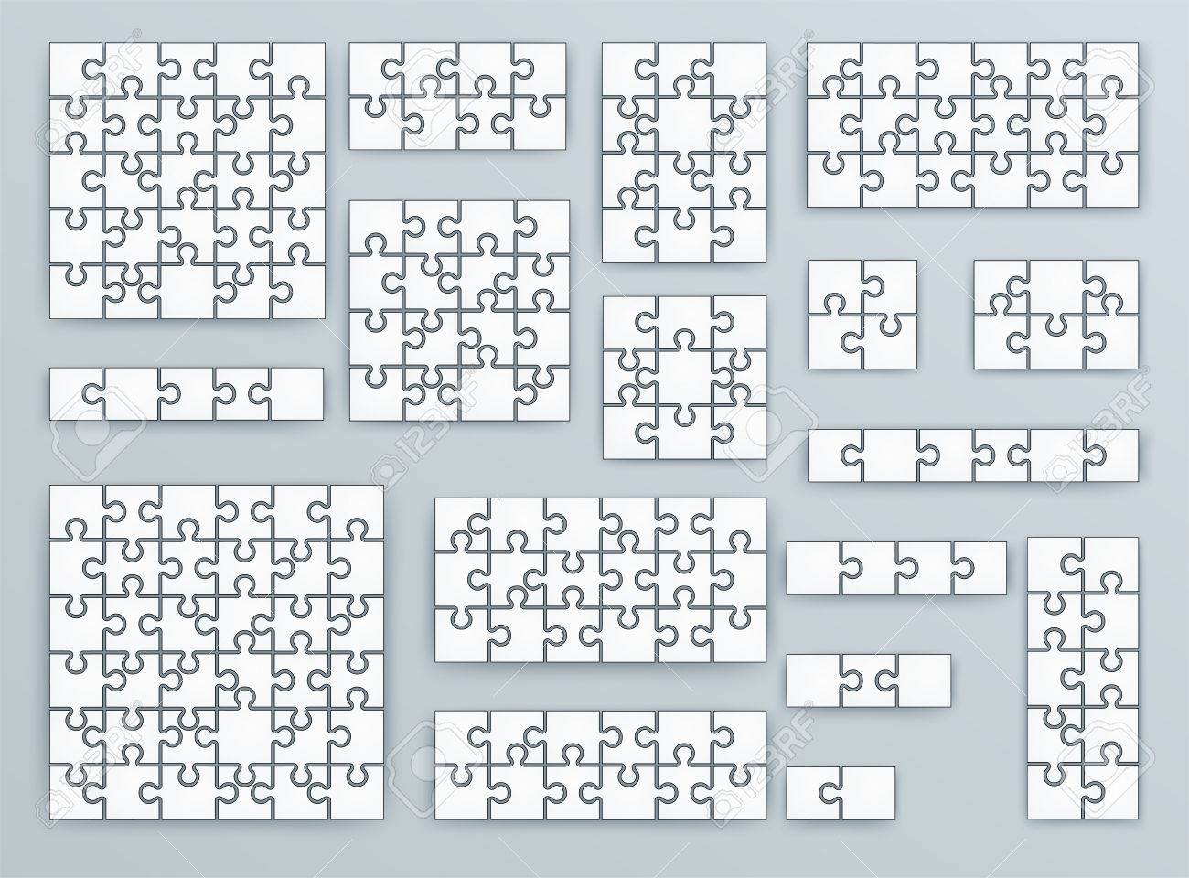 jigsaw puzzle templates on white background in colored and white